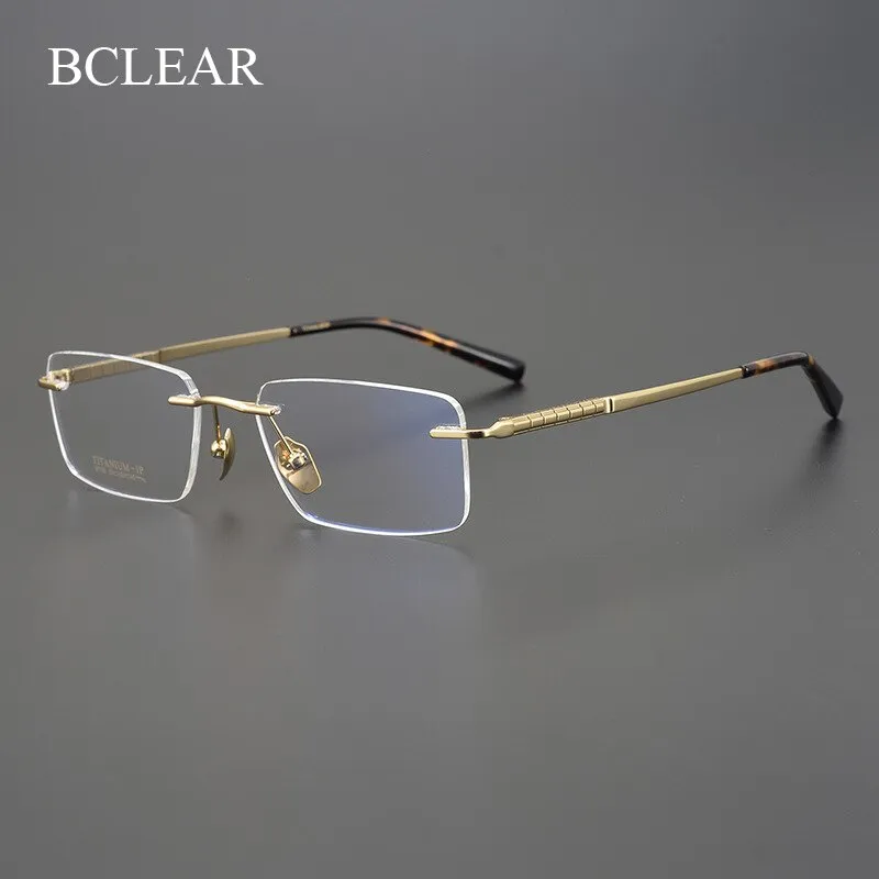 Bclear Men's Rimless Square Titanium Eyeglasses Mys91106