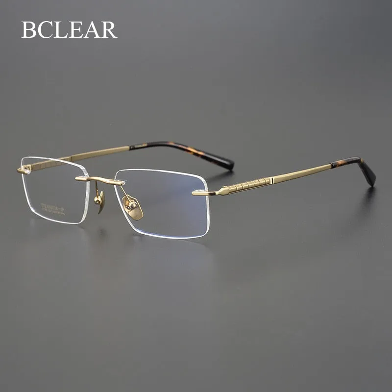 Bclear Men's Rimless Square Titanium Eyeglasses Mys91106