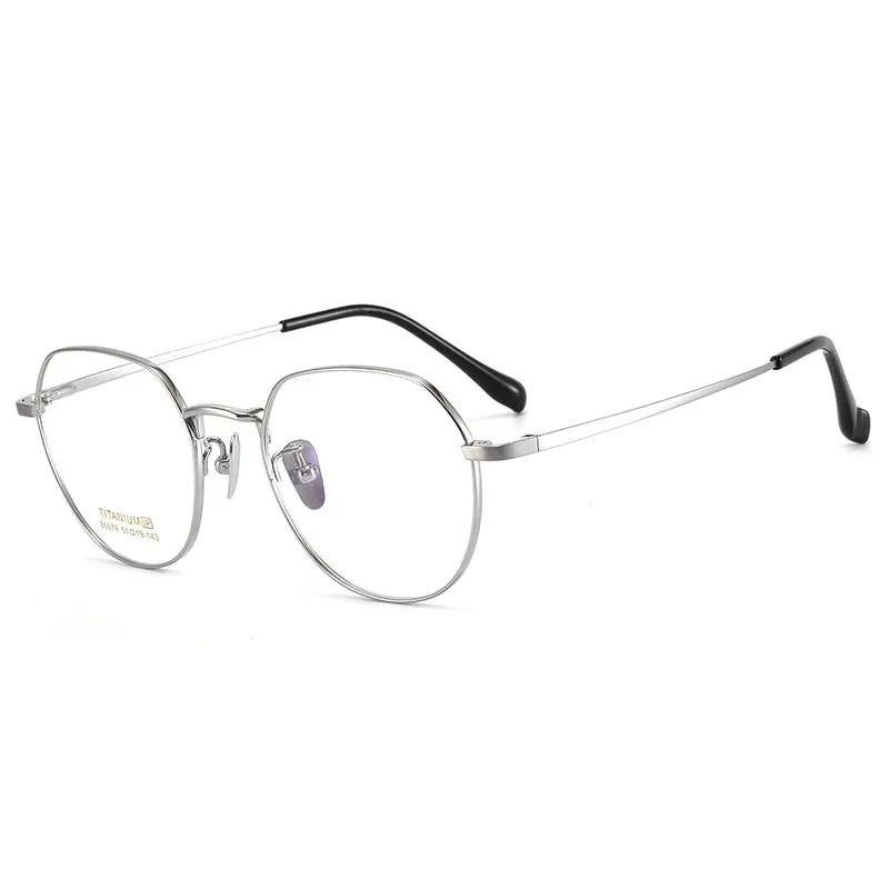 Bclear Unisex Full Rim Flat Top Round Small Titanium Eyeglasses 86679