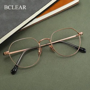 Bclear Unisex Full Rim Flat Top Round Small Titanium Eyeglasses 86679