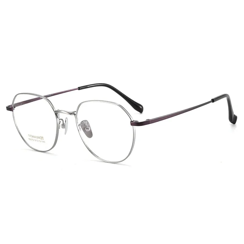 Bclear Unisex Full Rim Flat Top Round Small Titanium Eyeglasses 86679