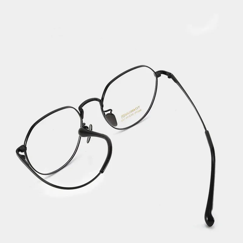 Bclear Unisex Full Rim Flat Top Round Small Titanium Eyeglasses 86679