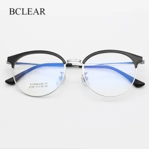 Bclear Unisex Full Rim Round Titanium Acetate Frame Browline Eyeglasses My2130