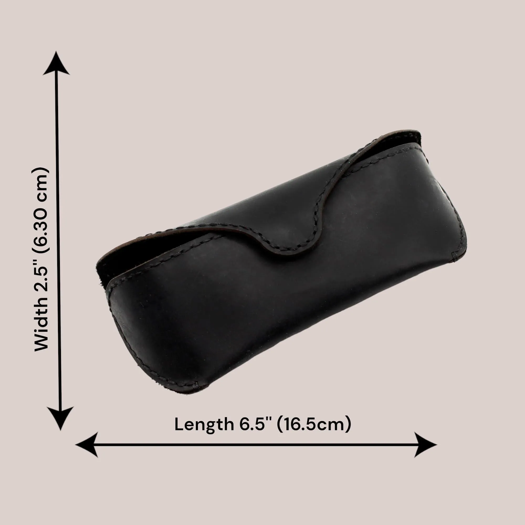 Black Genuine Leather Eyeglasses & Sunglasses Case with Magnetic Snap Closure