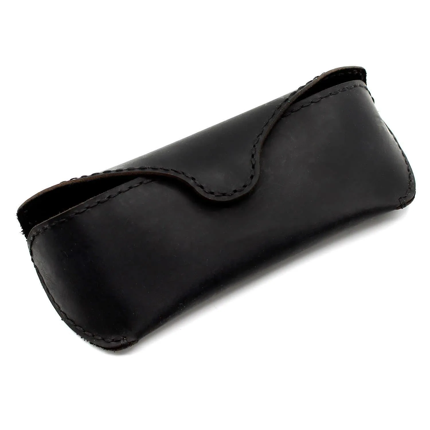 Black Genuine Leather Eyeglasses & Sunglasses Case with Magnetic Snap Closure