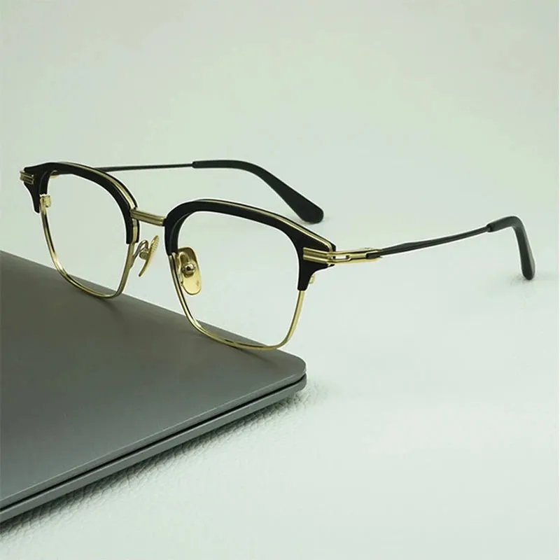 Black Mask Unisex Full Rim Acetate Square Titanium Eyeglasses D142