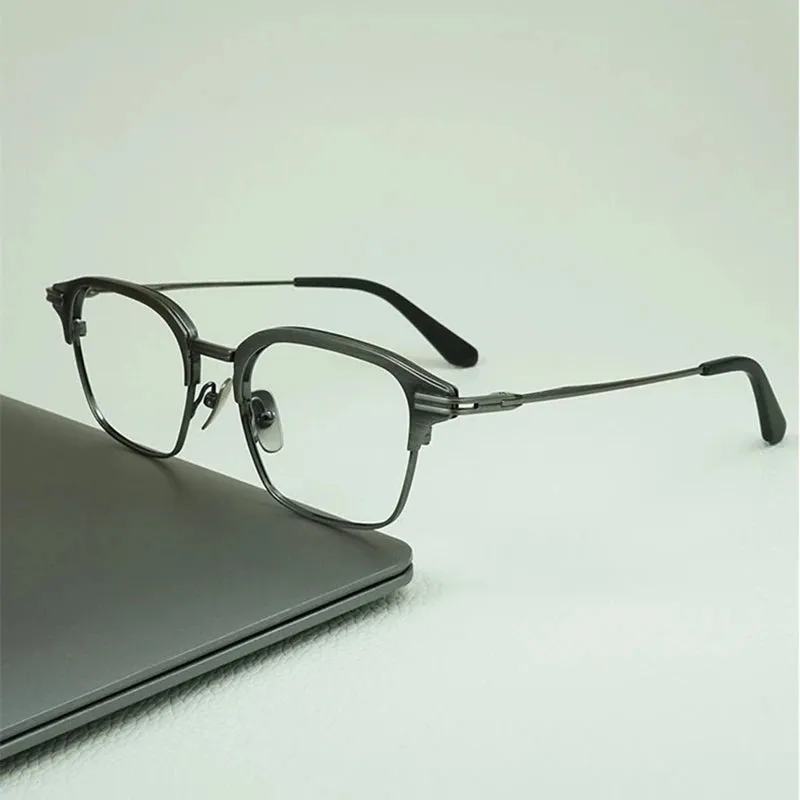 Black Mask Unisex Full Rim Acetate Square Titanium Eyeglasses D142