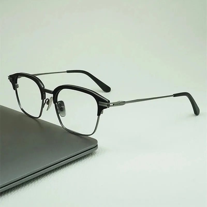 Black Mask Unisex Full Rim Acetate Square Titanium Eyeglasses D142