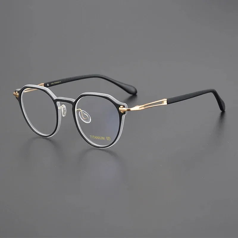 Black Mask Unisex Full Rim Flat Top Round Acetate Titanium Eyeglasses 88001