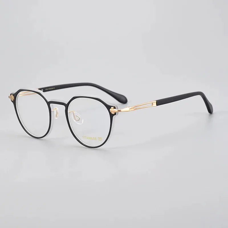 Black Mask Unisex Full Rim Flat Top Round Acetate Titanium Eyeglasses 88001