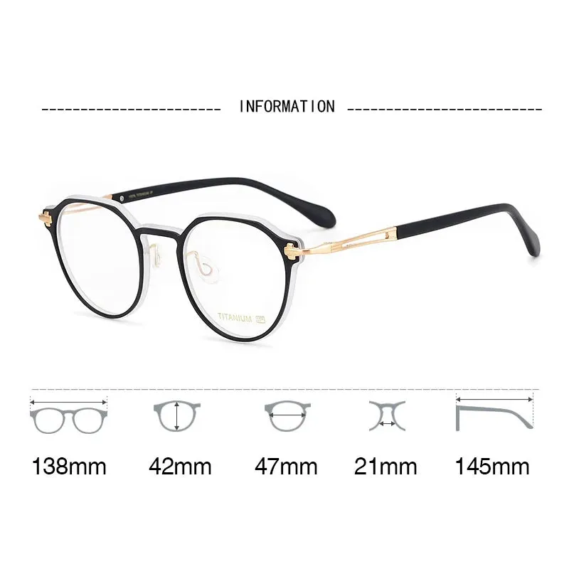 Black Mask Unisex Full Rim Flat Top Round Acetate Titanium Eyeglasses 88001