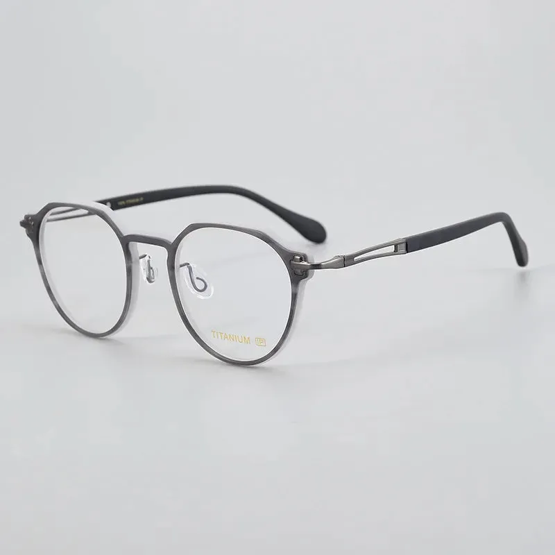 Black Mask Unisex Full Rim Flat Top Round Acetate Titanium Eyeglasses 88001