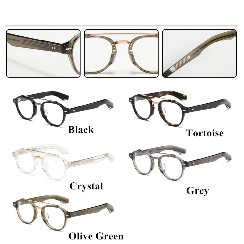 Black Mask Unisex Full Rim Round Double Bridge Acetate Alloy Eyeglasses 4922147