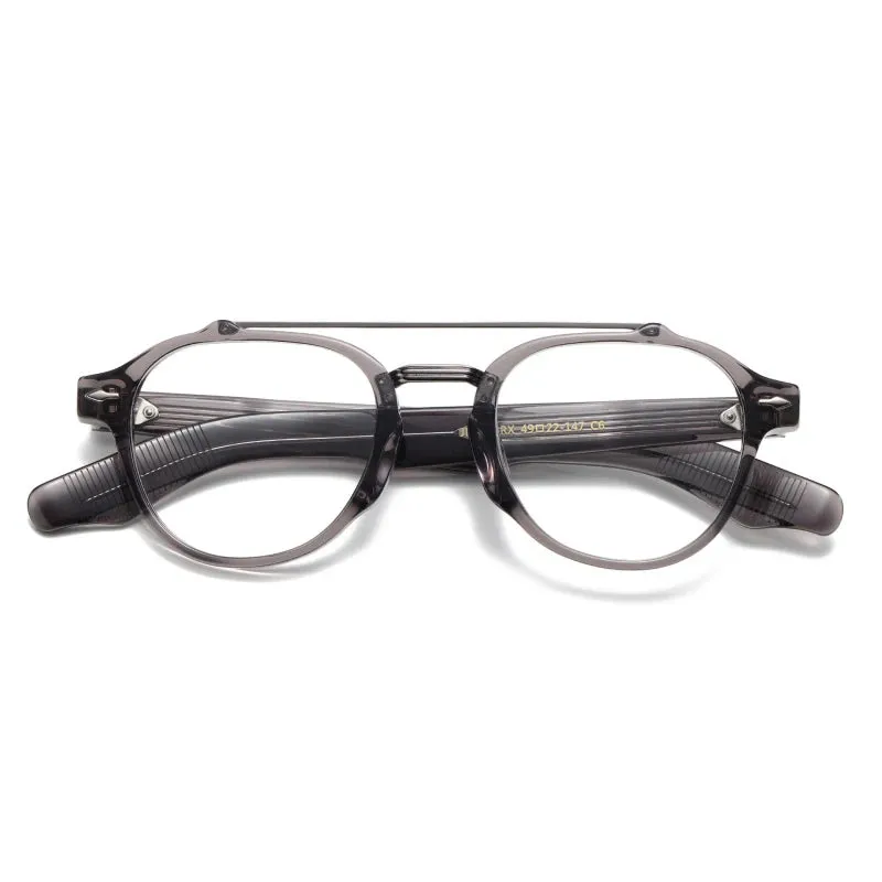 Black Mask Unisex Full Rim Round Double Bridge Acetate Alloy Eyeglasses 4922147