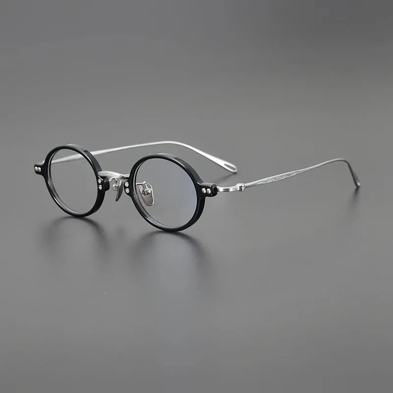 Black Mask Unisex Full Rim Round Titanium Acetate Eyeglasses 5956