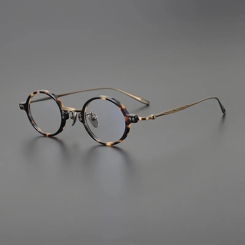 Black Mask Unisex Full Rim Round Titanium Acetate Eyeglasses 5956