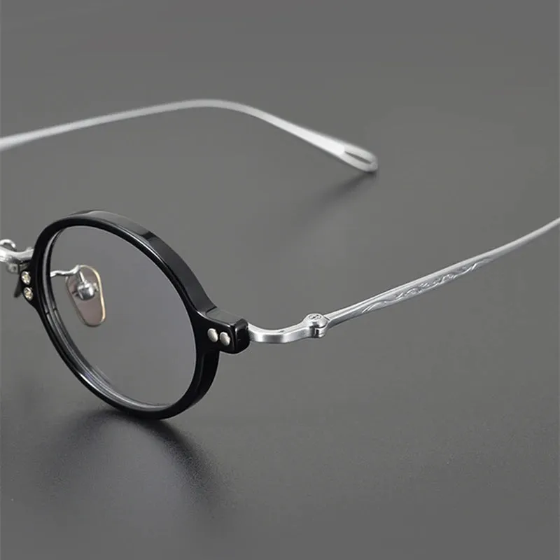 Black Mask Unisex Full Rim Round Titanium Acetate Eyeglasses 5956