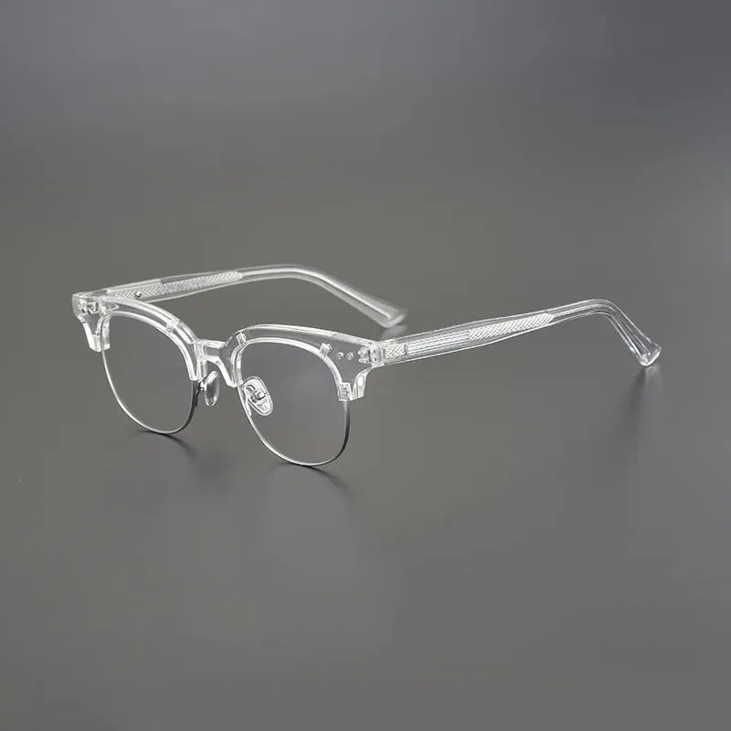 Black Mask Unisex Semi Rim Square Acetate Eyeglasses 15022