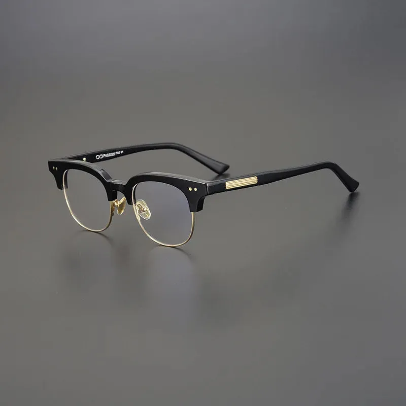 Black Mask Unisex Semi Rim Square Acetate Eyeglasses 15022