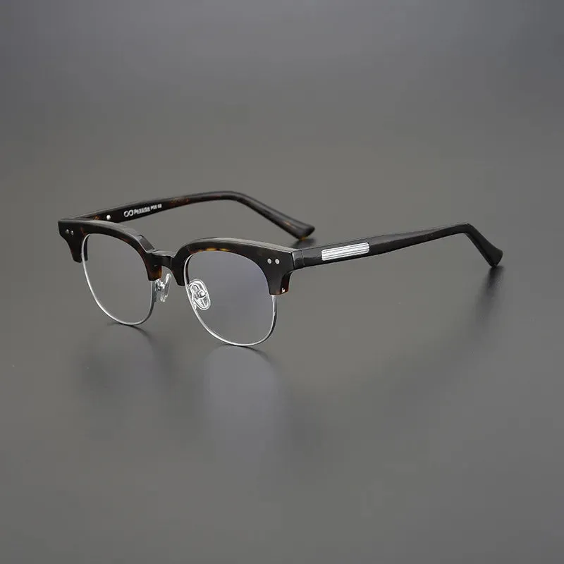 Black Mask Unisex Semi Rim Square Acetate Eyeglasses 15022