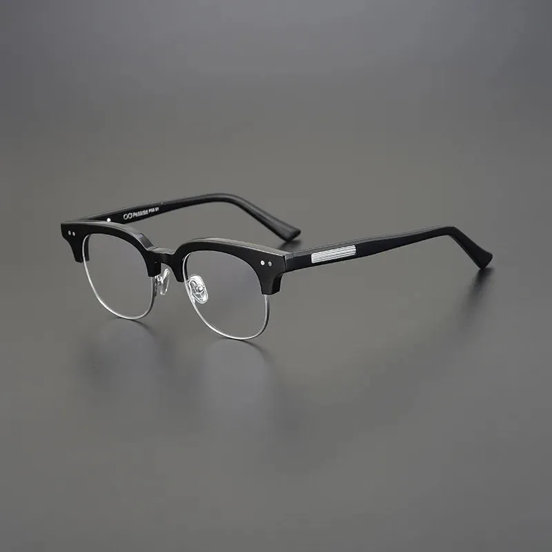 Black Mask Unisex Semi Rim Square Acetate Eyeglasses 15022