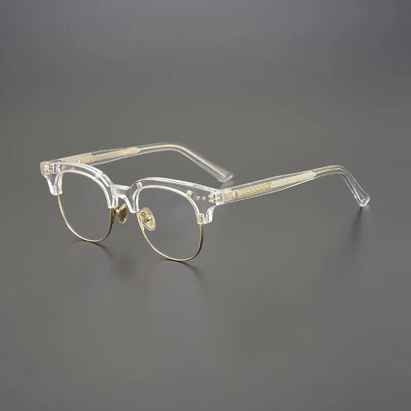 Black Mask Unisex Semi Rim Square Acetate Eyeglasses 15022