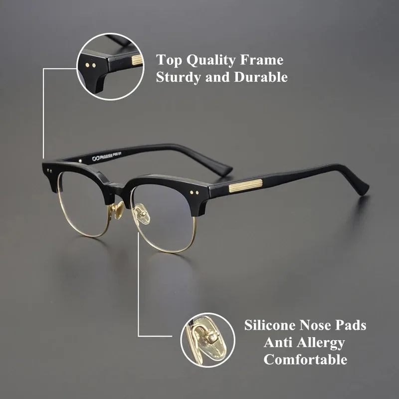 Black Mask Unisex Semi Rim Square Acetate Eyeglasses 15022