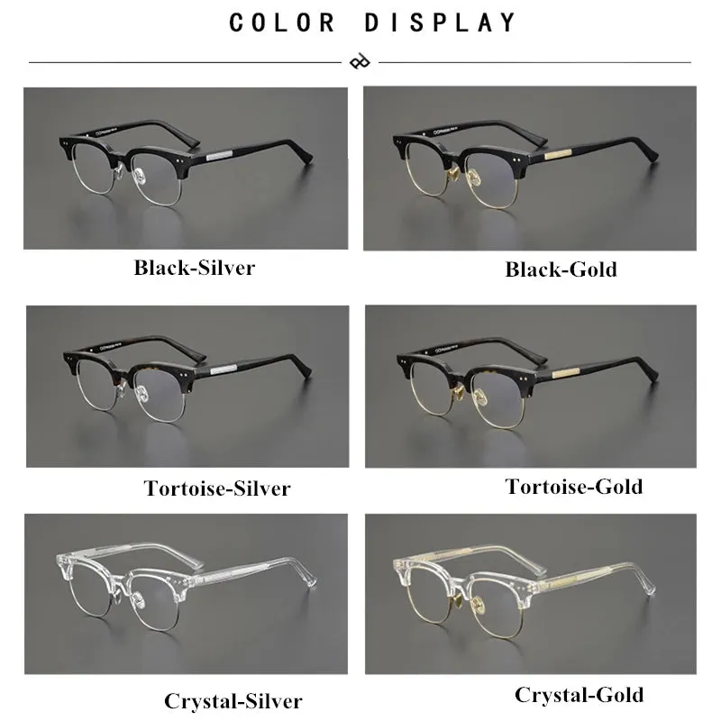 Black Mask Unisex Semi Rim Square Acetate Eyeglasses 15022