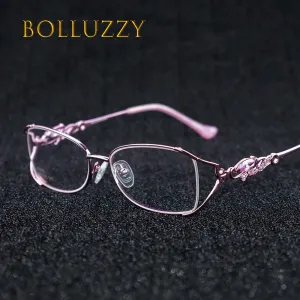 Bolluzzy Women's Bayonetta Rectangle Alloy Eyeglasses Pink Purple Gold