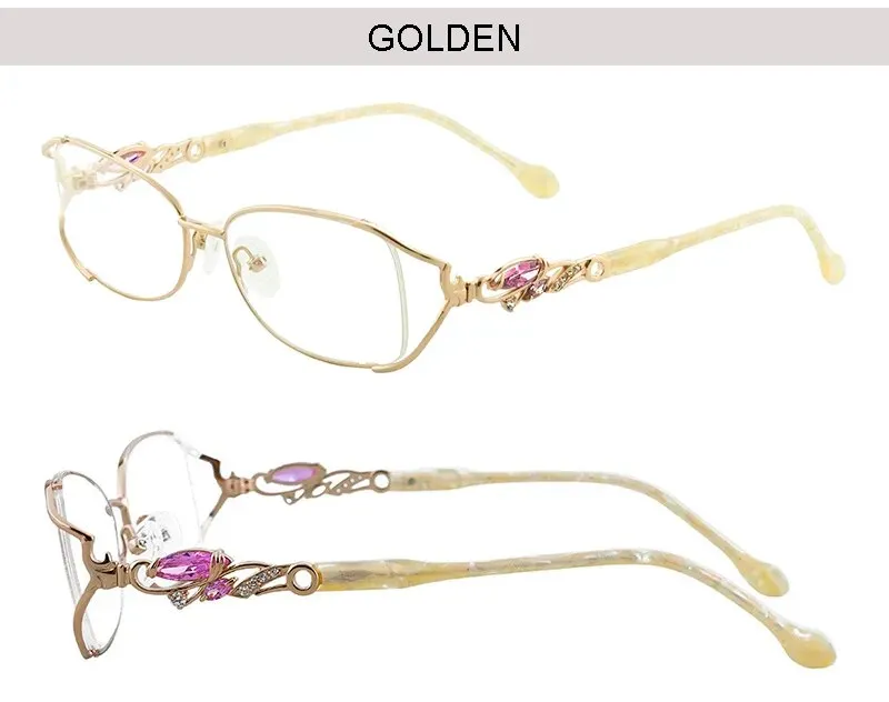 Bolluzzy Women's Bayonetta Rectangle Alloy Eyeglasses Pink Purple Gold