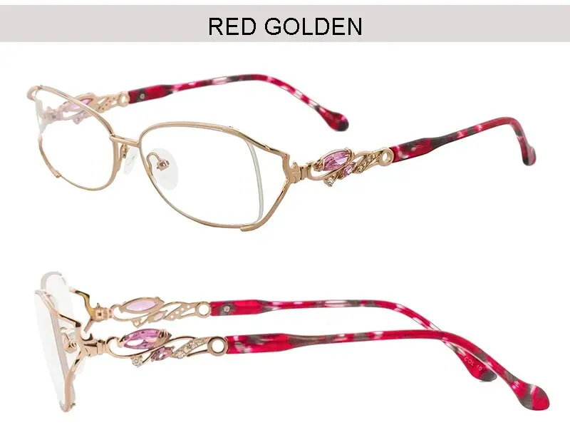 Bolluzzy Women's Bayonetta Rectangle Alloy Eyeglasses Pink Purple Gold