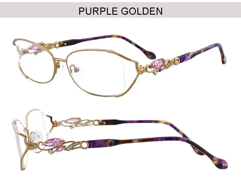 Bolluzzy Women's Bayonetta Rectangle Alloy Eyeglasses Pink Purple Gold