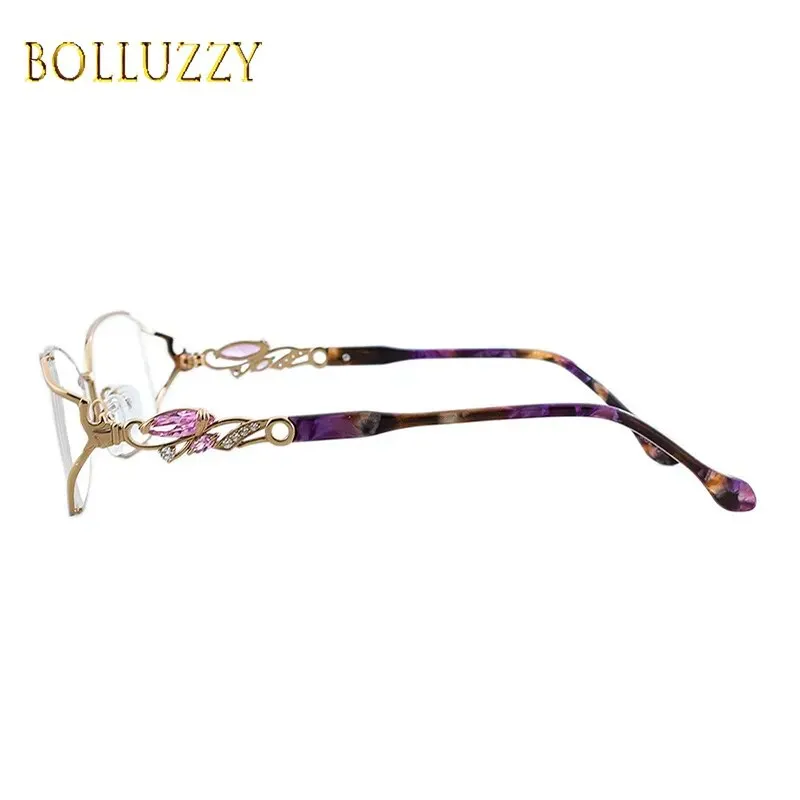 Bolluzzy Women's Bayonetta Rectangle Alloy Eyeglasses Pink Purple Gold