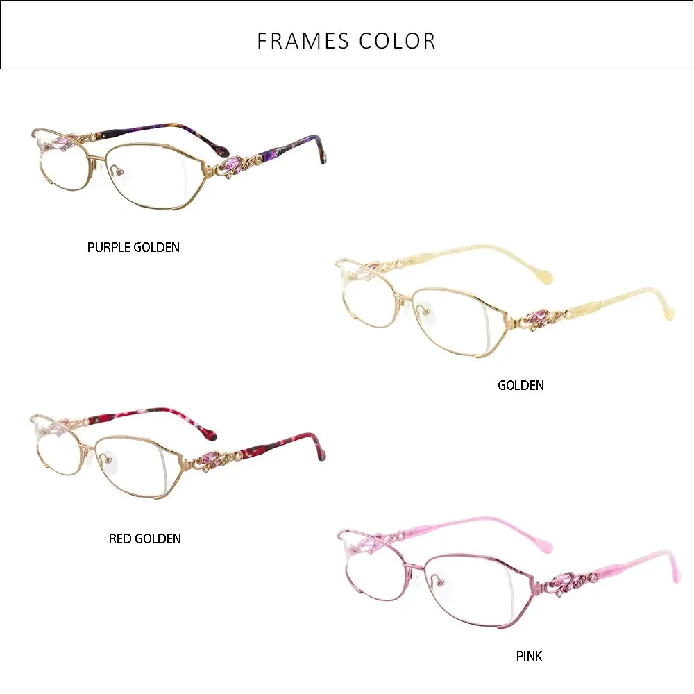 Bolluzzy Women's Bayonetta Rectangle Alloy Eyeglasses Pink Purple Gold