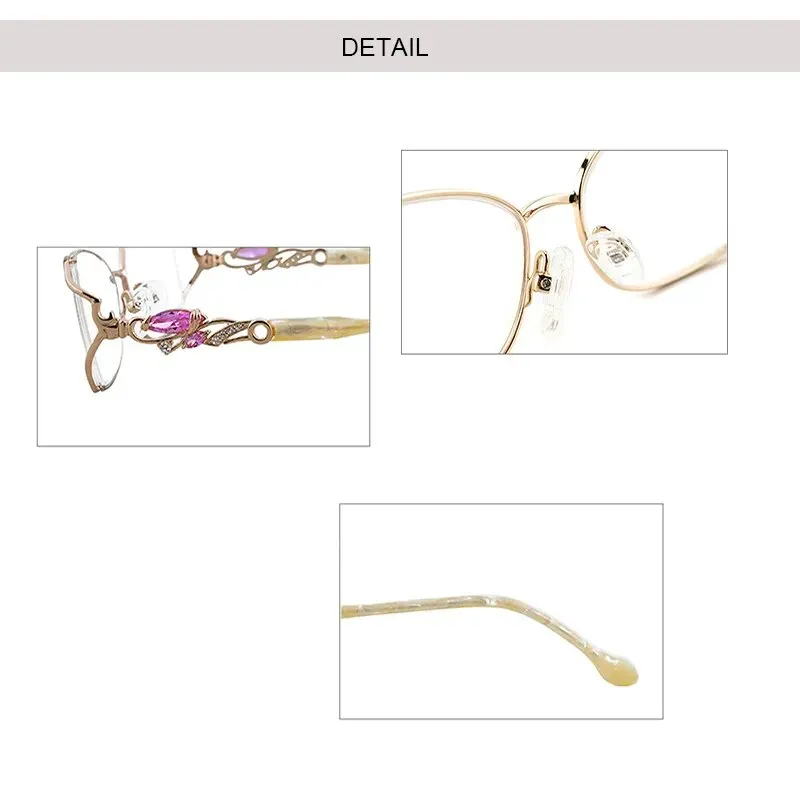 Bolluzzy Women's Bayonetta Rectangle Alloy Eyeglasses Pink Purple Gold