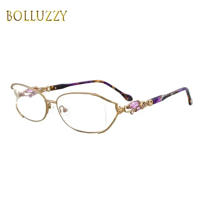 Bolluzzy Women's Bayonetta Rectangle Alloy Eyeglasses Pink Purple Gold