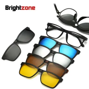 Brightzone Unisex Full Rim Oval Tr 90 Eyeglasses Clip On Polarized Sunglasses