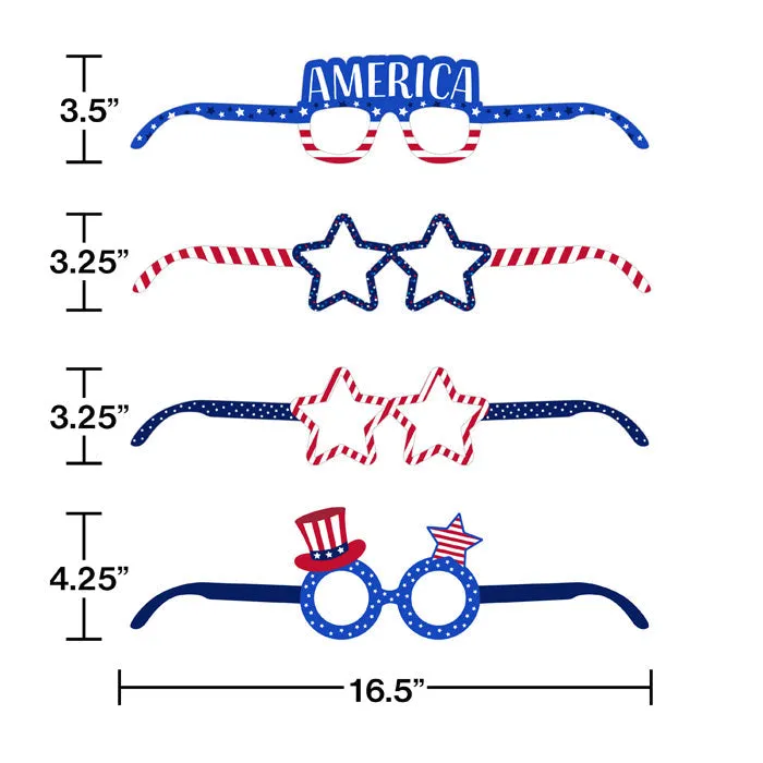 Bulk Patriotic Fourth of July Paper Eyeglasses (24 per Case)