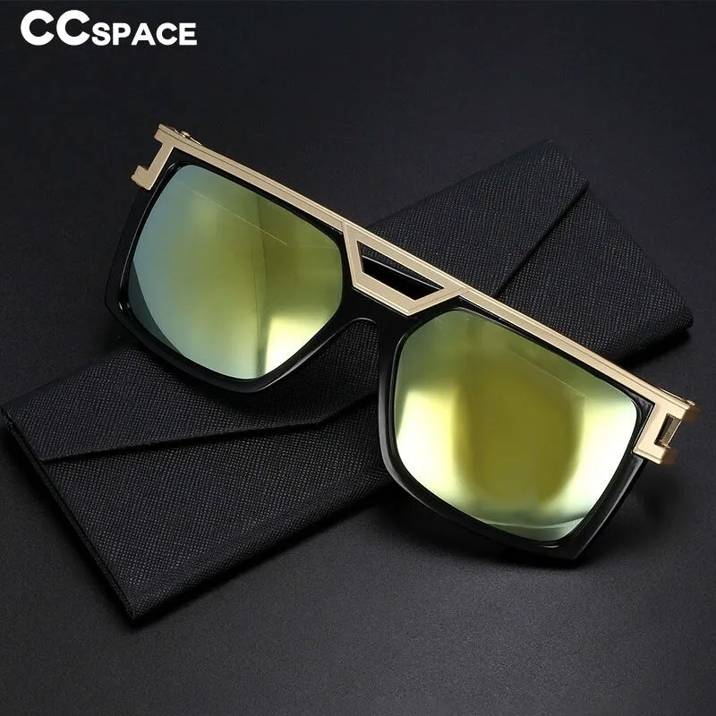 CCspace Men's Full Rim Large Rectangular Double Bridge Acetate Frame Sunglasses 54598