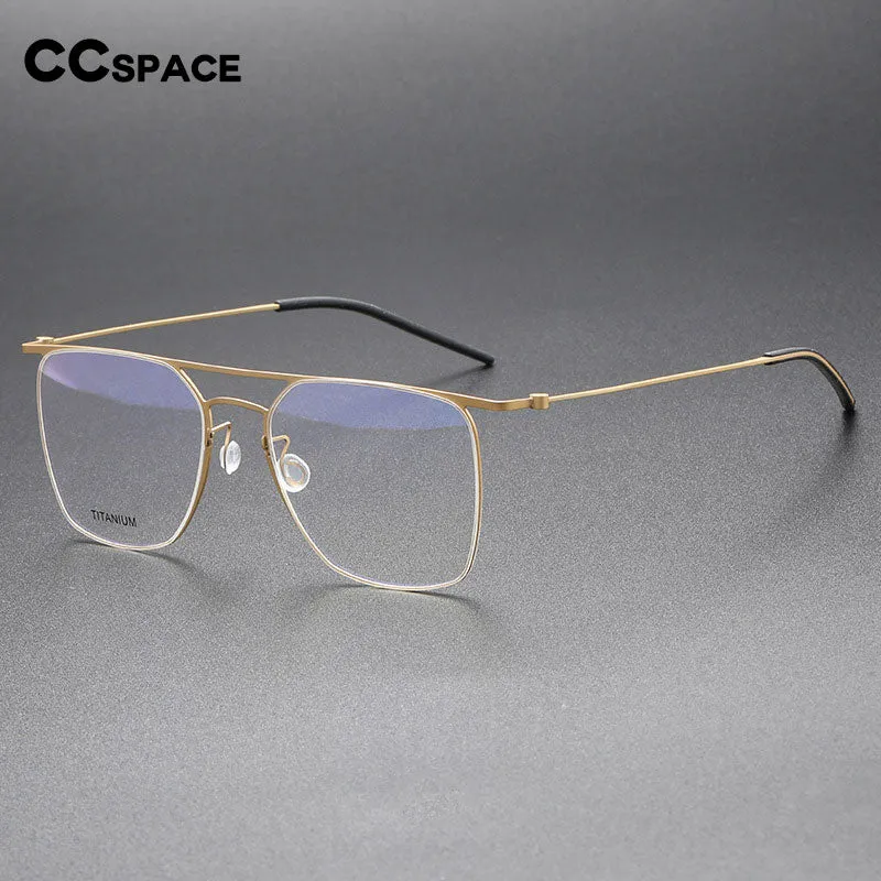 CCspace Men's Full Rim Square Double Bridge Screwless Titanium Alloy Eyeglasses 56138