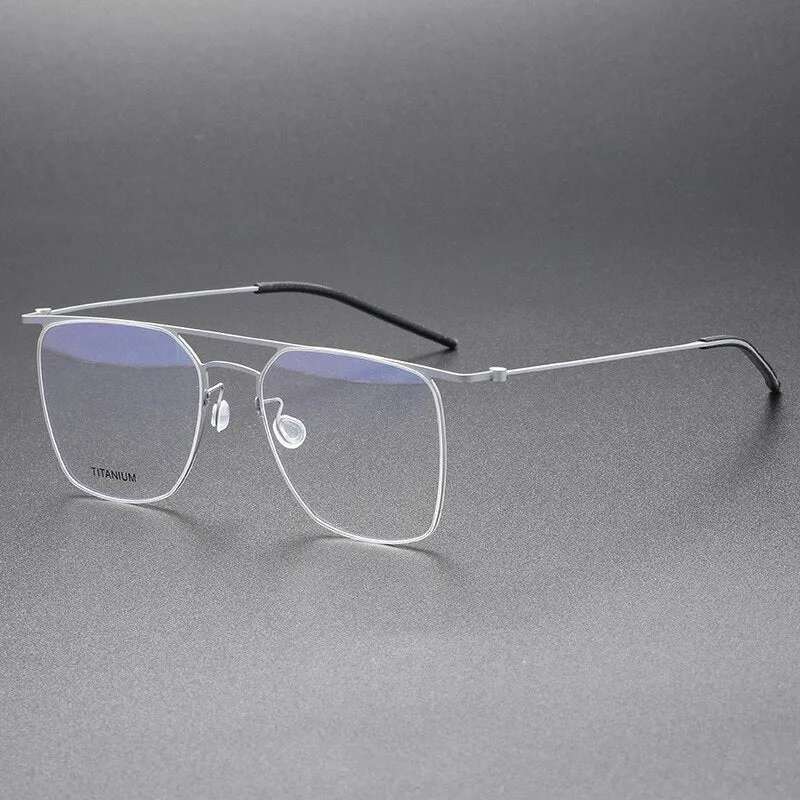 CCspace Men's Full Rim Square Double Bridge Screwless Titanium Alloy Eyeglasses 56138