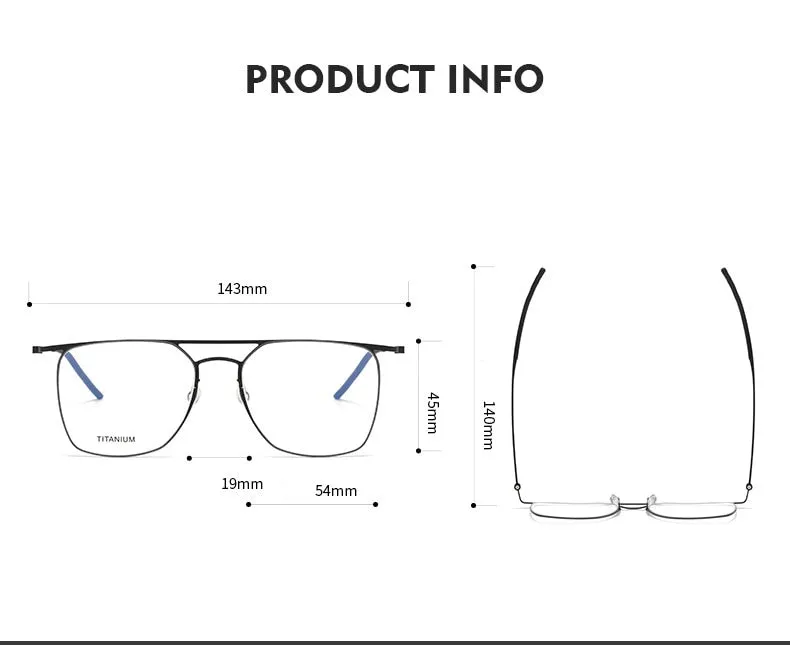 CCspace Men's Full Rim Square Double Bridge Screwless Titanium Alloy Eyeglasses 56138