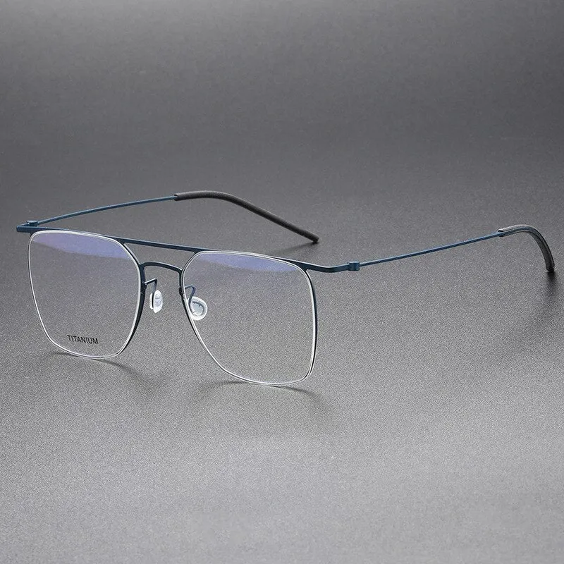 CCspace Men's Full Rim Square Double Bridge Screwless Titanium Alloy Eyeglasses 56138