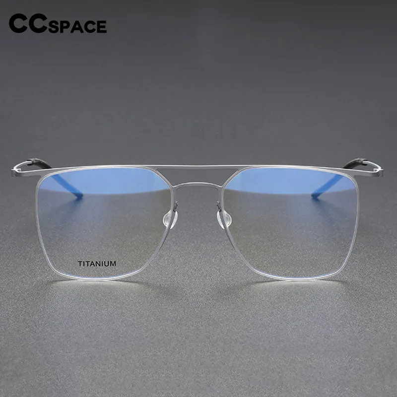 CCspace Men's Full Rim Square Double Bridge Screwless Titanium Alloy Eyeglasses 56138