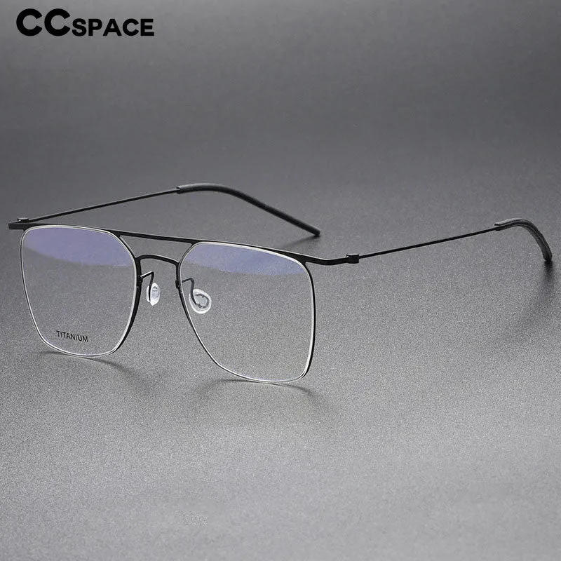 CCspace Men's Full Rim Square Double Bridge Screwless Titanium Alloy Eyeglasses 56138