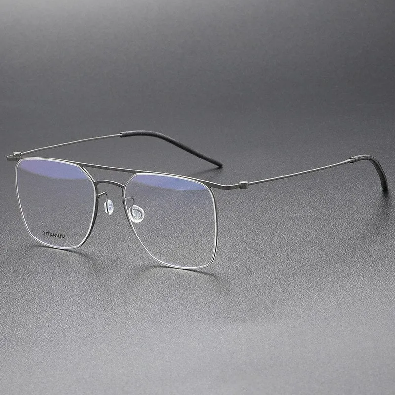 CCspace Men's Full Rim Square Double Bridge Screwless Titanium Alloy Eyeglasses 56138