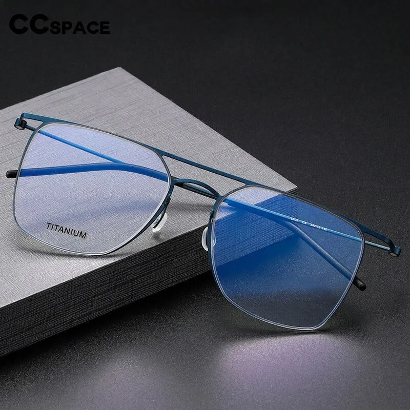 CCspace Men's Full Rim Square Double Bridge Screwless Titanium Alloy Eyeglasses 56138