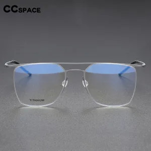 CCspace Men's Full Rim Square Double Bridge Screwless Titanium Alloy Eyeglasses 56138