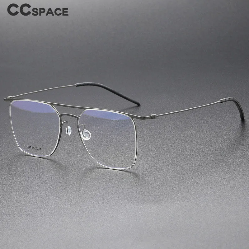 CCspace Men's Full Rim Square Double Bridge Screwless Titanium Alloy Eyeglasses 56138