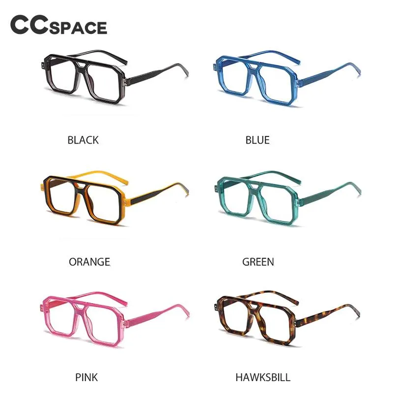 CCspace Unisex Full Rim Big Size Square Double Bridge Resin Frame Eyeglasses 54605